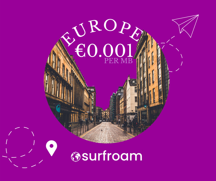 ¡Surfroam te mantiene conectado por menos en Europa desde 0,001 €/MB!