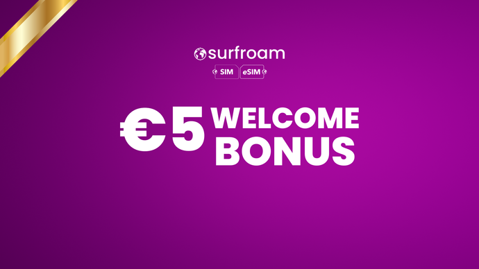 Surfroam €5 Welcome Bonus for new eSIM and SIM customers
